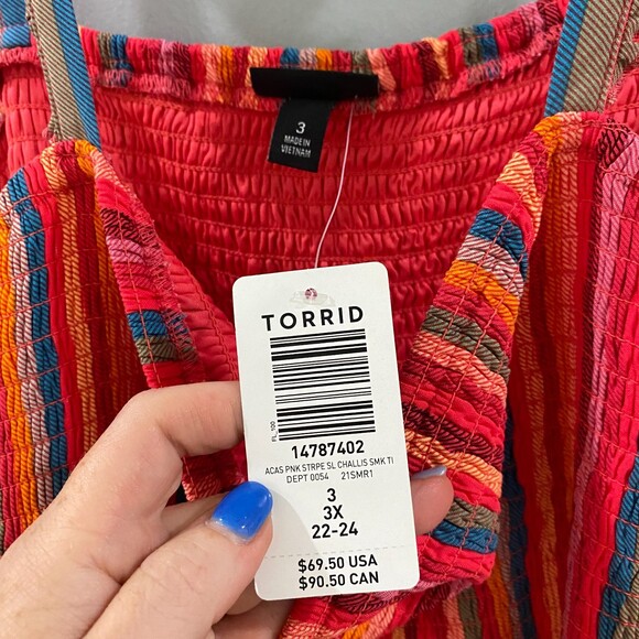 Torrid Midi Challis Striped Smocked Tiered Dress - 3 - Picture 9 of 11